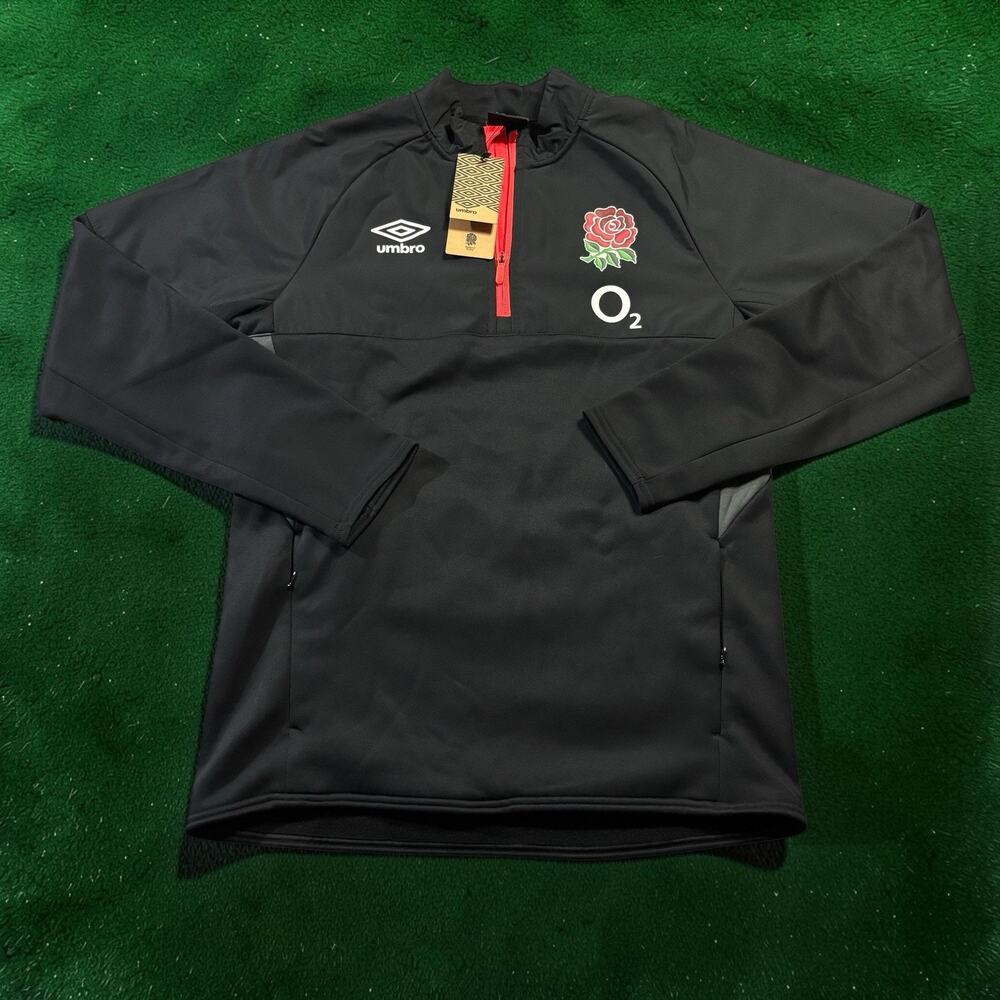 Umbro England Rugby Half Zip Fleece Top Black Carbon Men's Size Medium NWT
